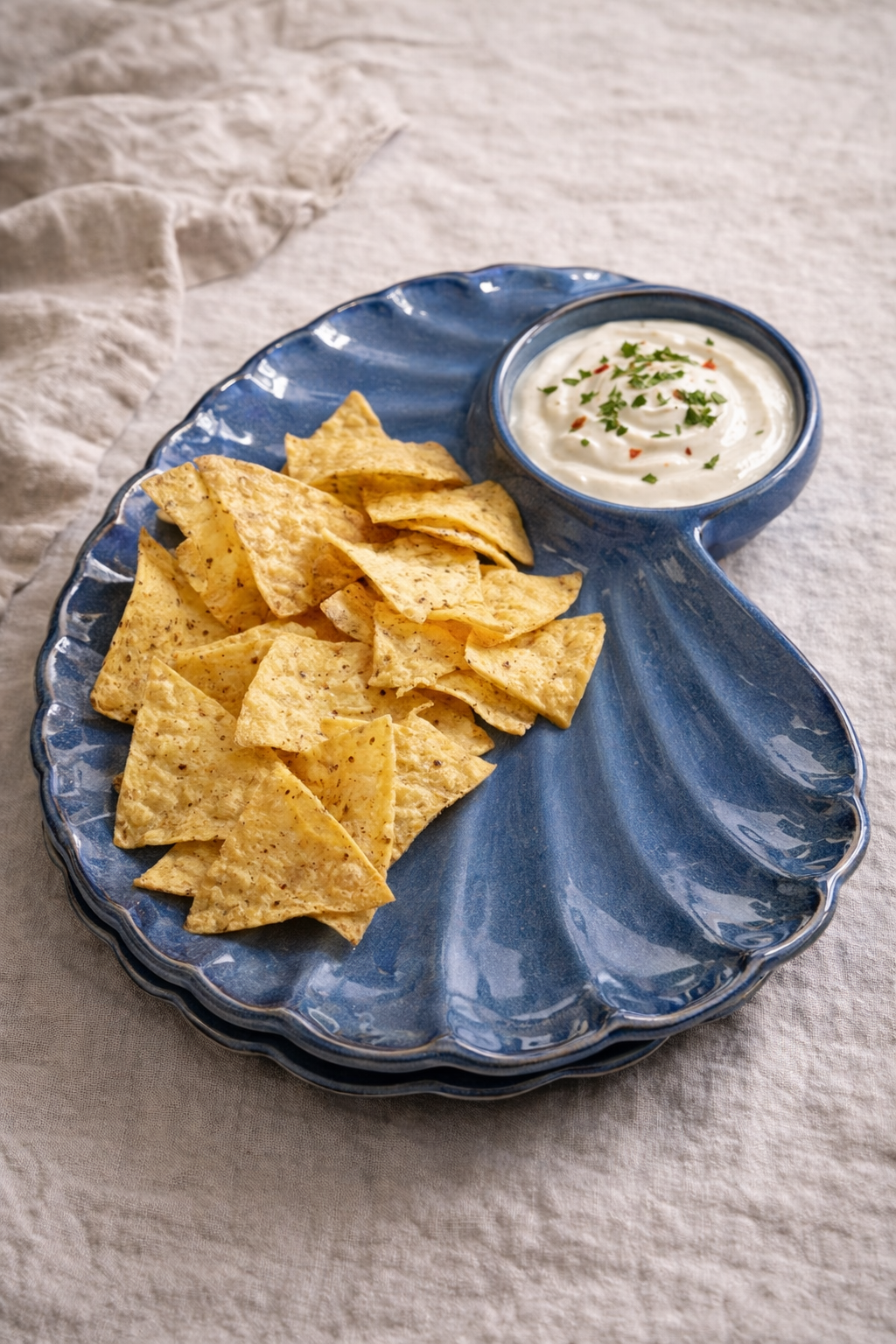 Ocean Blue Shell Serving Platter with Dip Bowl