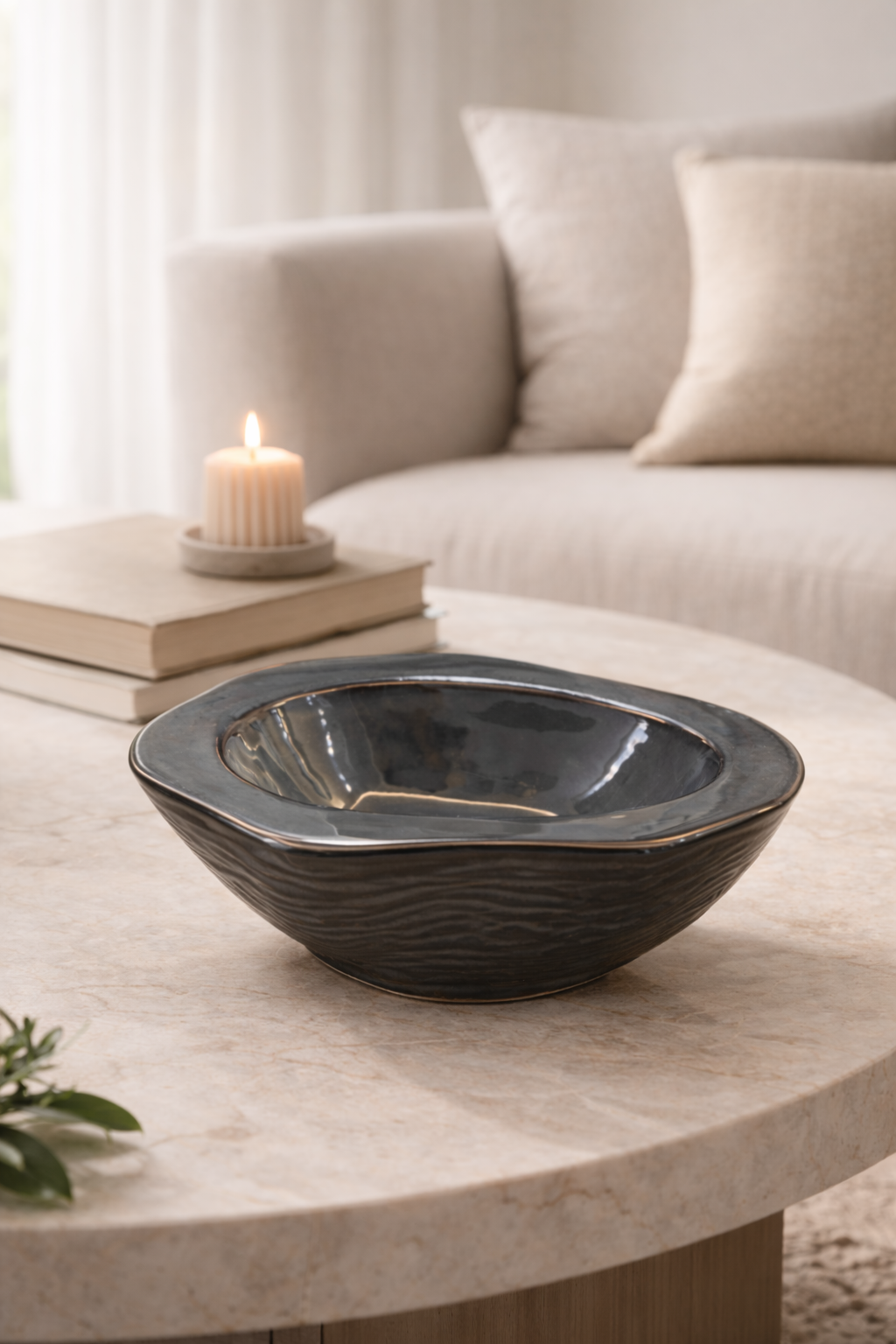 Midnight Ripple Ceramic Bowl