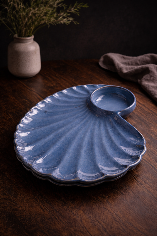 Ocean Blue Shell Serving Platter with Dip Bowl