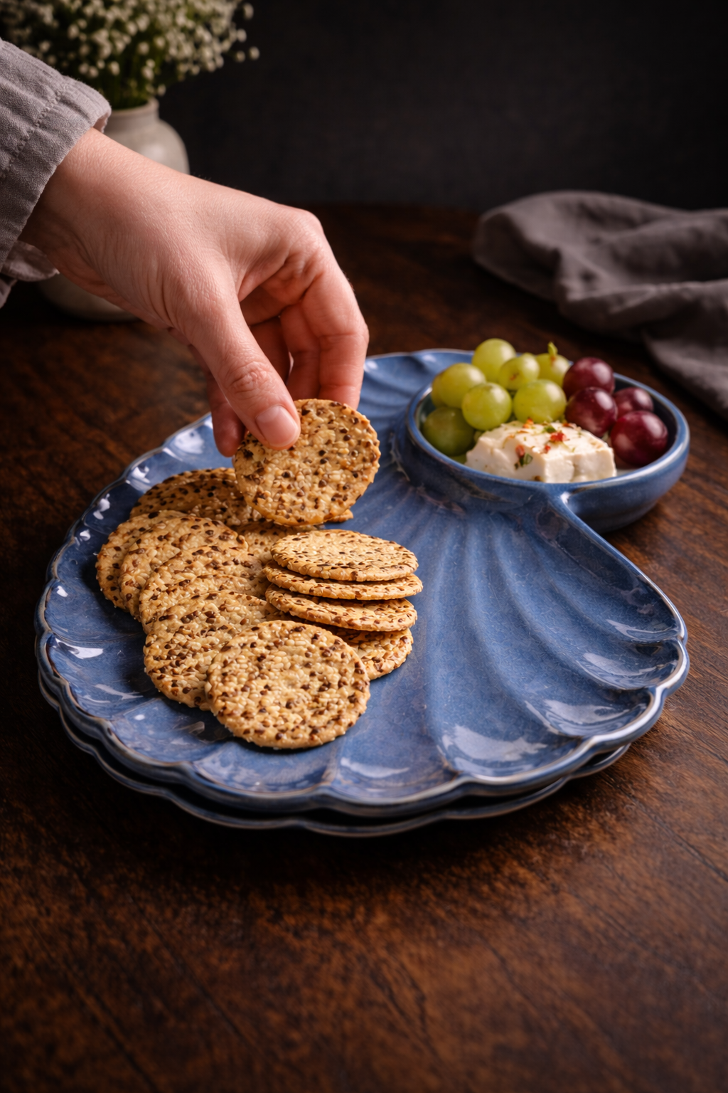 Ocean Blue Shell Serving Platter with Dip Bowl