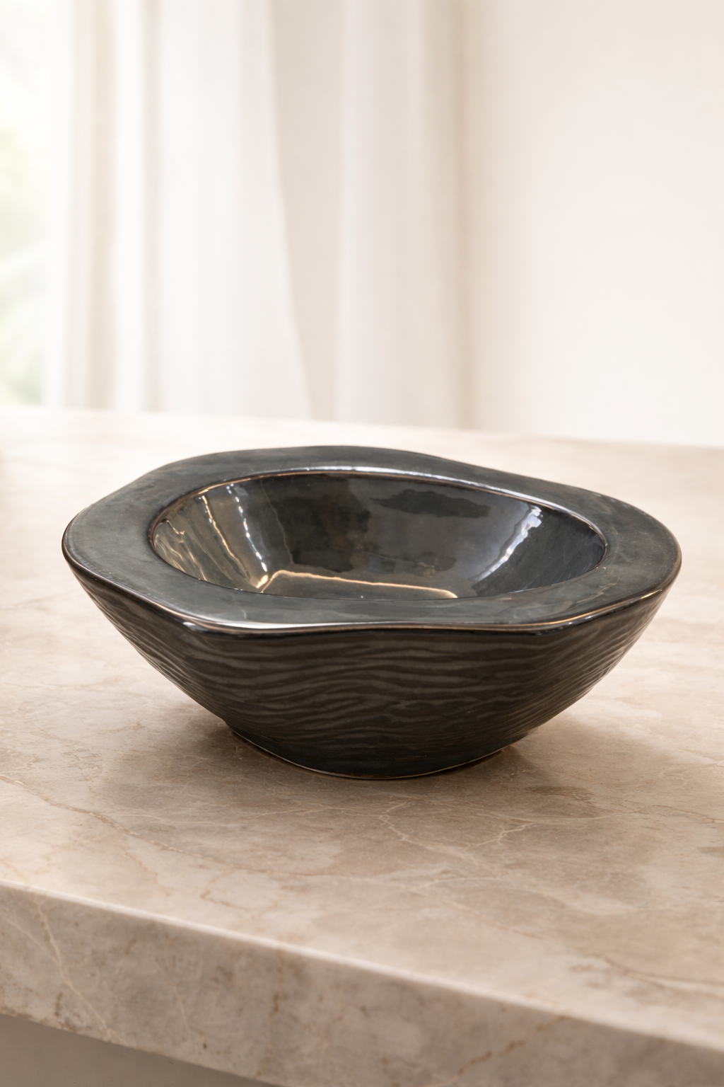 Midnight Ripple Ceramic Bowl